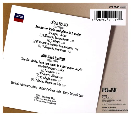 Vista 2 de Franck Sonata for Violin & Piano Brahms Trio for Violin, Horn & Piano