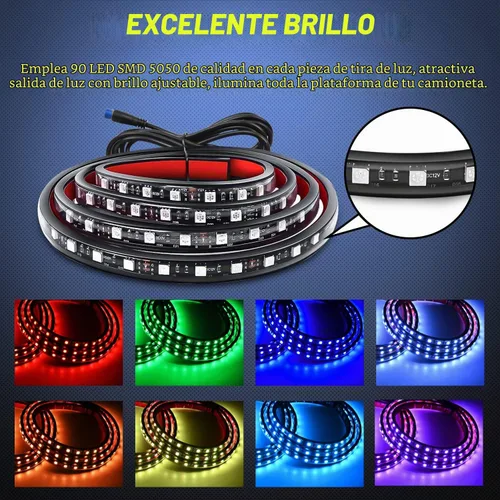Vista 2 de Nilight Juego de 3 tiras de luz RGB de 60 pulgadas para cama de camión, 270 LED de neón de acento con control remoto RF, interruptor de encendido