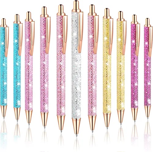 Vista 7 de Epakh 11 piezas bolígrafos de lujo para mujer, bolígrafos retráctiles de metal con purpurina brillante y bonitos, tinta negra, punta media de 1.0