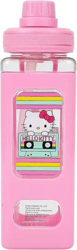 Vista 5 de Bioworld Hello Kitty - Botella de agua de plástico de 24 onzas, diseño de cinta de cassette, color rosa