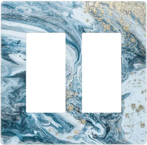 Vista 27 de Arte Moderno Abstracto de Lujo Turquesa Oscuro Verde Azulado Azul Gris Patrón Texturizado de Mármol 1 Gang Interruptor de Luz de Palanca Simple