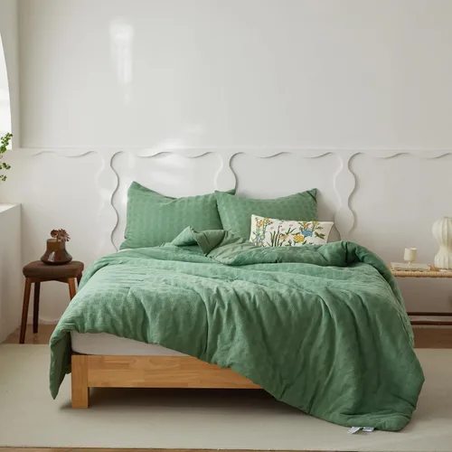 Vista 7 de Simple&Opulence Juego de edredón 100% algodón tejido gofre, juego de ropa de cama de 3 piezas (1 edredón y 2 fundas de almohada), ligero, suave