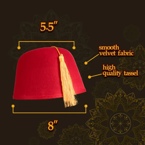 Vista 3 de Canguro - Sombrero de fieltro rojo de Fez con borla dorada