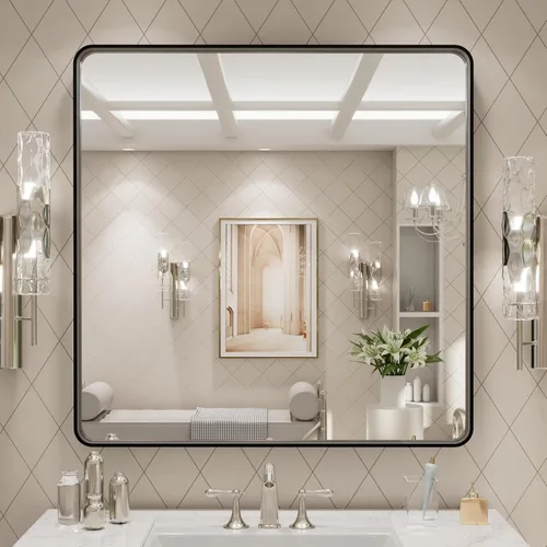 Vista 72 de LOAAO 20x16 Pulgadas Espejo de Baño con Marco de Metal Negro para Pared, Espejo de Tocador de Baño de Estilo Granja, Espejo Grande Rectangular