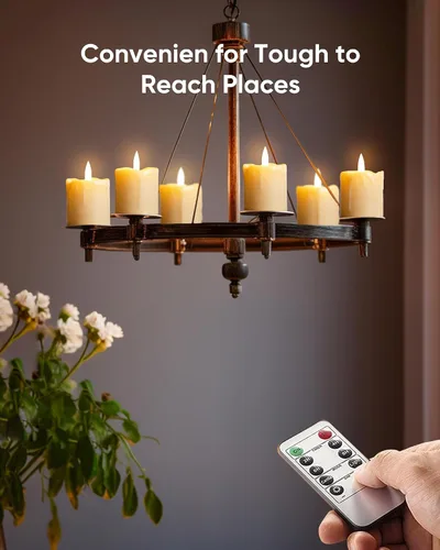 Vista 4 de Homemory Velas votivas parpadeantes sin llama con control remoto y temporizador de 2 x 2 pulgadas, funciona con pilas, paquete de 6 velas falsas