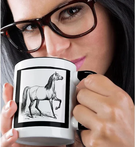Vista 2 de 3dRose Vintage Horse Sketch - Taza negra de dos tonos (11 oz)