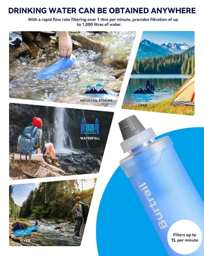 Vista 3 de Botella de filtro de agua plegable de 1.0 L, sin BPA, ultraligera y duradera, con cartucho de tapa de filtro de 1.654 in, botella de agua filtrada