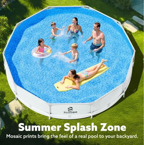 Vista 5 de SLOOSH Piscina redonda sobre el suelo, 10 pies x 30 pulgadas, marco redondo para exteriores sobre el suelo, conjunto de piscina para niños y adultos