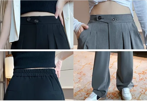 Vista 8 de LREUIP Emperament - Pantalones de traje para mujer cintura alta holgados rectos casuales ajustados pierna ancha vestido profesional