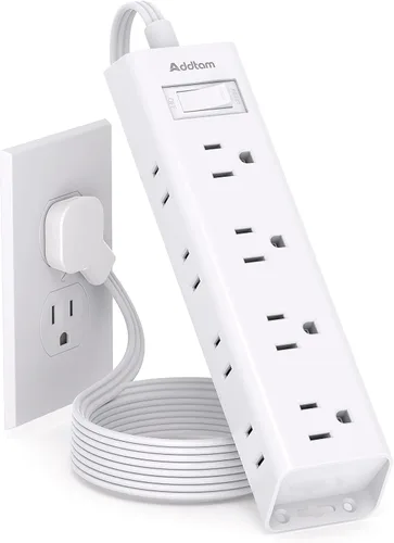 Vista 12 de Cable de extensión de pared plano - Regleta protectora de sobretensiones con 12 tomas, 5 pies, extensor de salida con múltiples tomas, montaje