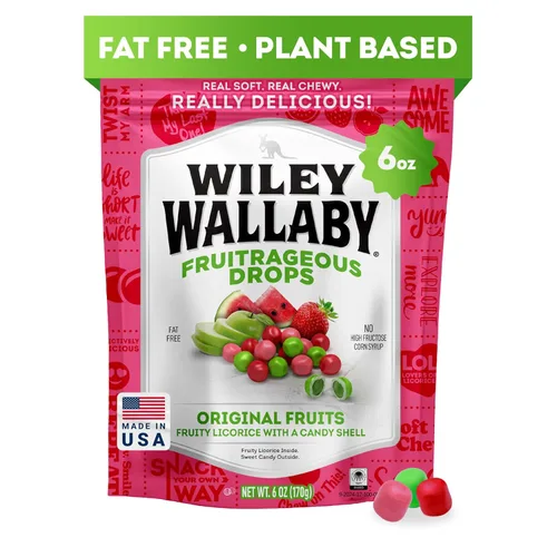 Vista 10 de Wiley Wallaby 6 oz. Gotas Fruitrageous Drops Frutas Originales Caramelos de Regaliz Suaves y Masticables Estilo Australiano Gourmet, Paquete de 2
