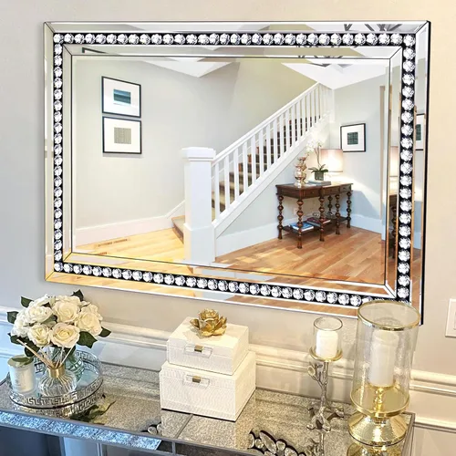 Vista 5 de Espejo decorativo de pared con marco de cristal y vidrio, espejo de pared grande de 28 x 40 pulgadas para decoración elegante de sala de estar