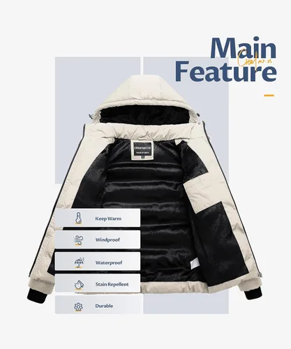 Vista 3 de CREATMO US Abrigo de invierno cálido para mujer, chaqueta de esquí impermeable acolchada con capucha desmontable