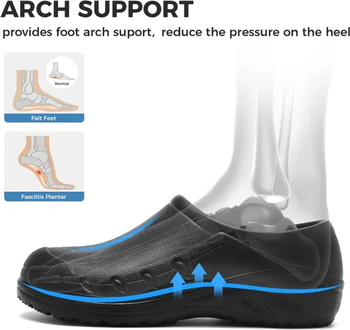 Vista 4 de Zapatos de chef para hombres y mujeres, antideslizantes, a prueba de agua, con puntera cerrada, zuecos para enfermeras, cocina, restaurante
