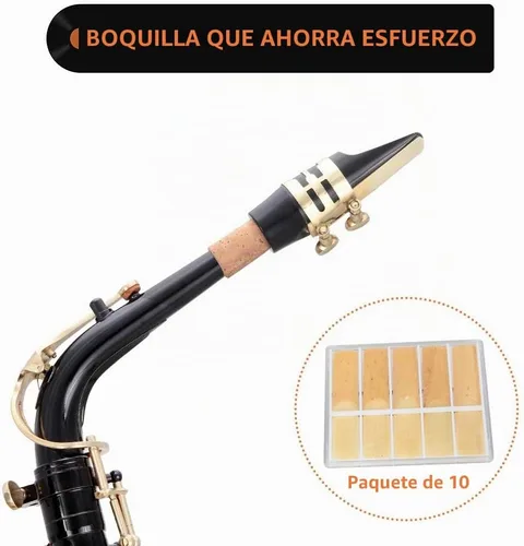 Vista 3 de Glarry Student Alto Eb E-flat SAX Saxofón Lacado Dorado SAX Kit para Principiantes con Estuche, Cañas, Boquilla, Paño de Limpieza Suave y Varilla