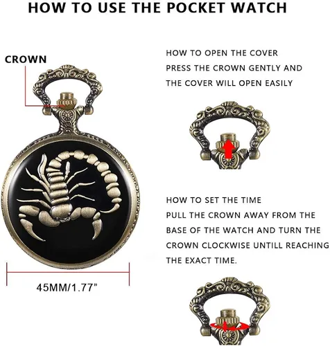 Vista 6 de Whodoit Mens Quartz Pocket Watch Green Eyes Round Case Shape Pendant Necklace Pocket Watch