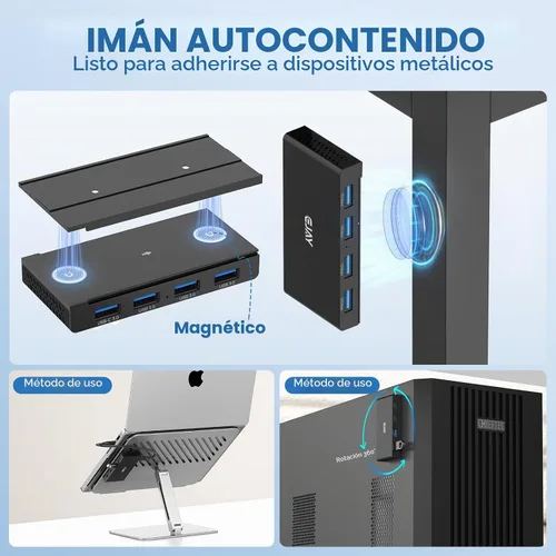 Vista 4 de EJAY Concentrador USB A magnético de 4 puertos de 5 Gbps para Mac y Windows