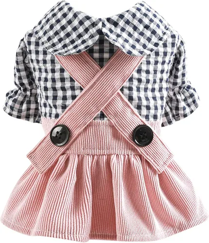Vista 14 de Generic Ropa de verano para mascotas, camisas elegantes a cuadros para perros pequeños, lindos cachorros, overol clásico con pechera para chihuahua