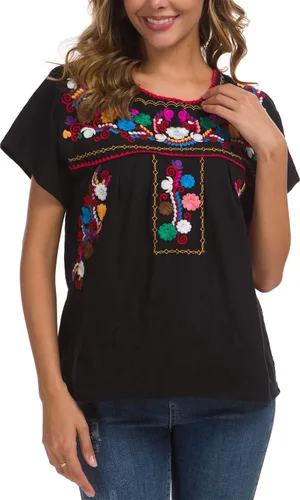 Vista 4 de YZXDORWJ - Cómoda blusa mexicana bordada de verano y sin mangas para mujer