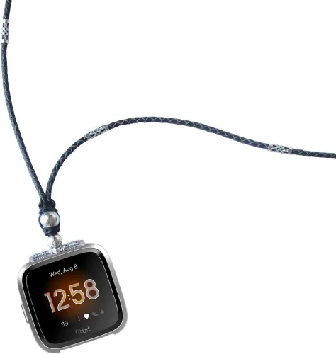 Vista 3 de Collar de cuero genuino compatible con Fitbit Versa Smartwatch nuevas bandas de reloj de cuero de vaca doble bucle correa de dos vías pulsera