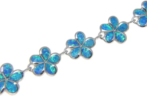 Vista 3 de Arthur's Jewelry Pulsera de flor de plumeria hawaiana con incrustaciones de plata de ley 925 ópalo azul sintético de 0.394 in +, Ópalo fabricado