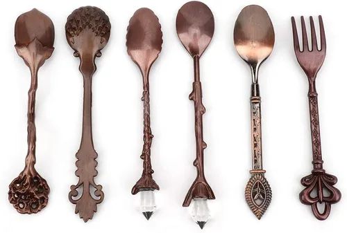 Vista 6 de Juego de 6 cucharas y tenedores, juego de 6 cucharas innovadoras de aleación de zinc, juego de tenedores y cucharas de postre para café, cubiertos