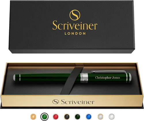 Vista 23 de Scriveiner Bolígrafo Rollerball de Laca Negra - Impresionante Bolígrafo de Lujo, Chapado en Oro Real, Repuesto de Tinta Schmidt, El Mejor Set de 1.