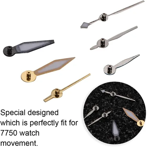 Vista 4 de Piezas de repuesto de mano de reloj Punteros para reloj 7750 Kit de manecillas de reloj Accesorios modificados Movimiento Puntero de reloj