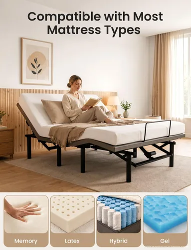 Vista 6 de Mixcous Cama ajustable de tamaño completo con puertos remotos y USB, motor silencioso Modo antironquido de gravedad cero, inclinación de cabeza