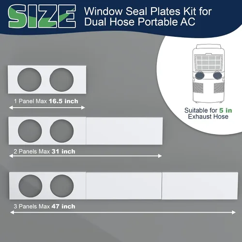 Vista 2 de Portable Air Conditioner Window Kit, AC Daul Hose Window Seal Plates Kit for Dual Hose Portable Air Conditioner with 5" Exhaust Hose, Window Vent