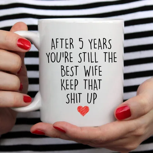 Vista 4 de YouNique Designs Taza de café de aniversario de 5 años para ella, 11 onzas, 5ª taza de aniversario de boda para esposa, cinco años, quinto año, 5º