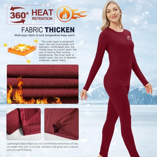 Vista 3 de Thermal Underwear for Women, Winter Warm Base Layer Compression Set, Fleece Lined Long Johns Running Skiing