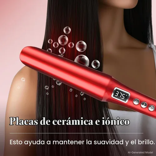 Vista 7 de Alisador y rizador de pelo 2 en 1, titanio y cerámica, rojo