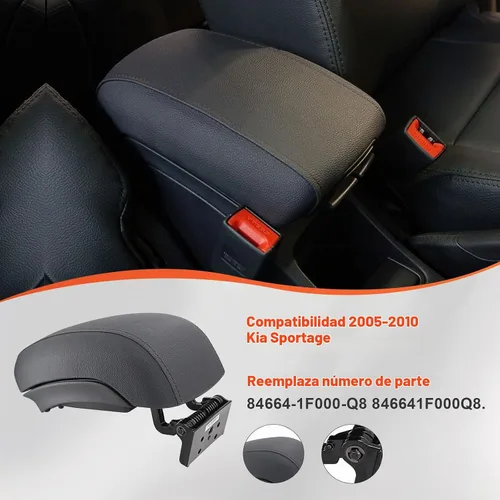Vista 2 de Conjunto de consola reposabrazos negro compatible con Kia Sportage 2005