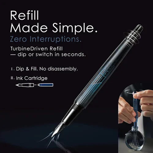 Vista 3 de TAG Pluma Estilográfica de Lujo Submarine – Recambio TurbineDriven, Plumín Mediano Chapado en Oro, Elegante Regalo de Escritura para Hombres