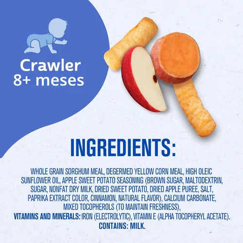 Vista 3 de Gerber Stage 3 Snacks de comida para bebés, Apple Sweet Potato Lil' Crunchies, Snacks para bebés, Alimentación guiada por el bebé, Pack de 6