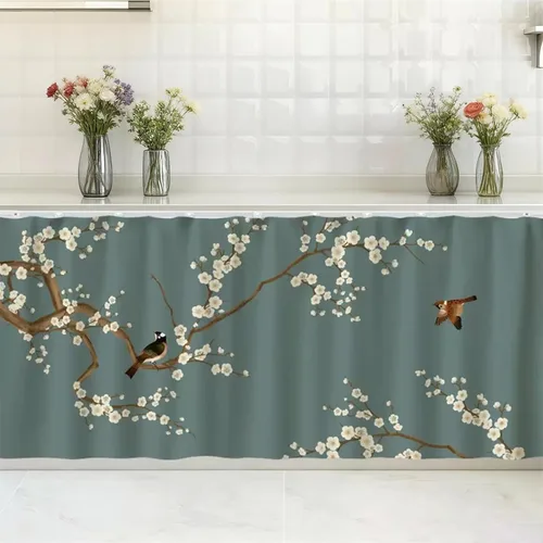 Vista 14 de SK Studio Cortinas cortas para cocina, estante de gabinete, a prueba de polvo, cortina opaca para café debajo del fregadero, falda para baño