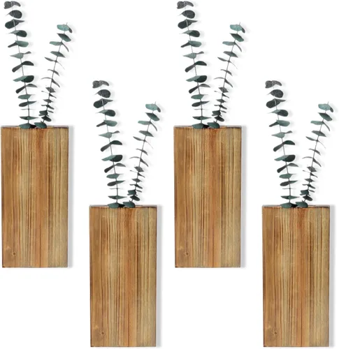 Vista 8 de Macetas de pared de madera, paquete de 2 con plantas de vegetación artificial - jarrones de pared de bolsillo para flores secas - decoración