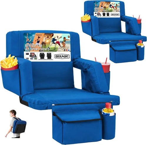 Vista 18 de Overmont Asiento de Estadio con Soporte para la Espalda - Cojín Acolchado de 2.8'' Reclinable de 6 Posiciones Asiento de Gradería con Ganchos Dobles