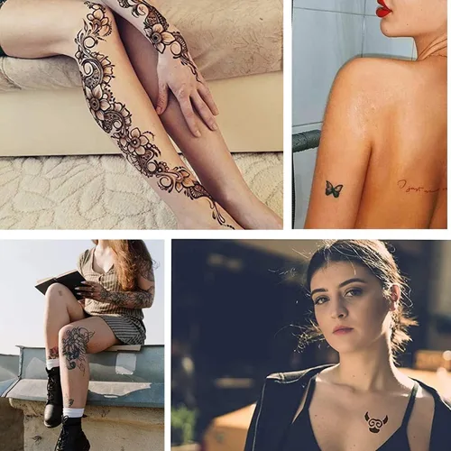 Vista 7 de Tinta de tatuaje temporal y plantillas para adultos, adolescentes y niños, kit de tatuaje temporal agradable a la piel, negro, rojo, marrón, verde