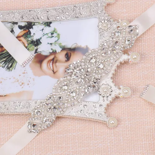 Vista 2 de Cinturón nupcial para mujer con diamantes de imitación para boda con perlas de cristal para vestidos y vestidos