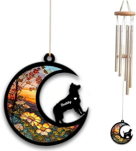 Vista 18 de Carillón de viento con atrapa el sol afghan Hound, campanilla de viento conmemorativa de girasol personalizada para perro, regalo de pérdida