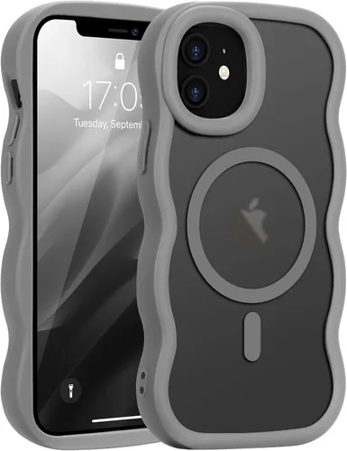 Vista 32 de Pepmune - Funda para iPhone 12 Pro Max con marco ondulado y estructura rígida, color mate claro, cubierta trasera unisex, compatible con Magsafe