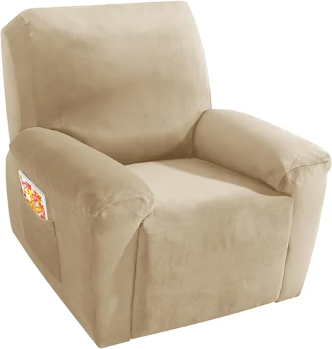 Vista 18 de MAXIJIN Funda reclinable de terciopelo de 4 piezas, funda elástica de felpa suave para silla reclinable, gruesa y suave, funda para silla Beige