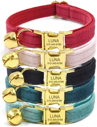 Vista 9 de Collar de gato reflectante personalizado con campana y hebilla separable, nombre grabado y número de teléfono