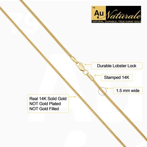 Vista 2 de Collar de cadena Franco de oro amarillo de 14 quilates de 0.059in para hombres y mujeres (18, 20, 22, 24, 26 o 30 pulgadas)