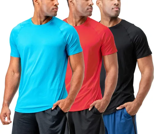 Vista 14 de DEVOPS Paquete de 3 camisetas atléticas de manga corta para hombre que Carbón / azul marino / acero