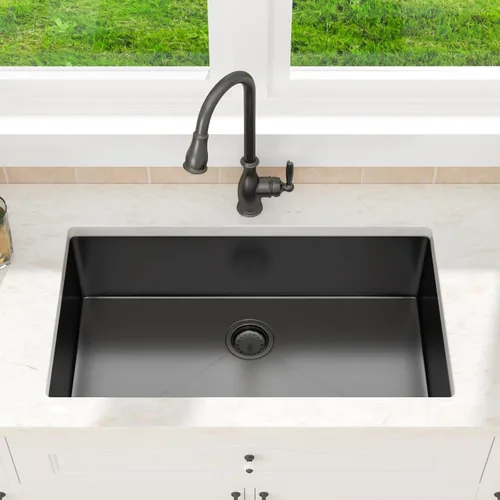 Vista 2 de Fregadero de Cocina Empotrado de 30 Pulgadas Negro - Fregadero de Cocina de Acero Inoxidable Gunmetal Negro de 30x18 Pulgadas de 18 Calibre