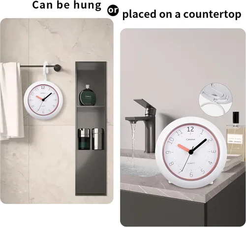 Vista 3 de OSTAR Reloj de ducha de 2 piezas, resistente al agua, analógico, de cuarzo, soporte colgante de doble propósito, funciona con pilas AA