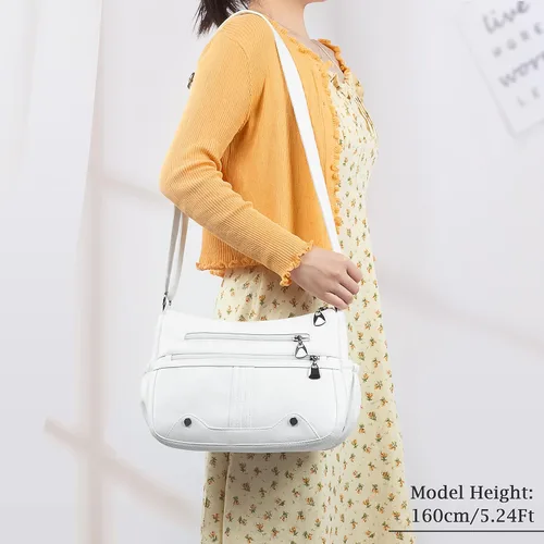 Vista 2 de Bolso bandolera de piel sintética suave para mujer, bolso cruzado con múltiples bolsillos, bolso cruzado mediano espacioso a la moda con asa superior